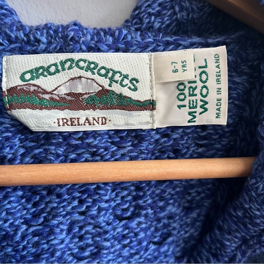 Aran Crafts Ireland Merino Wool Full Zip Sweater Jacket Size 6-7 Unisex Hooded - Picture 5 of 9